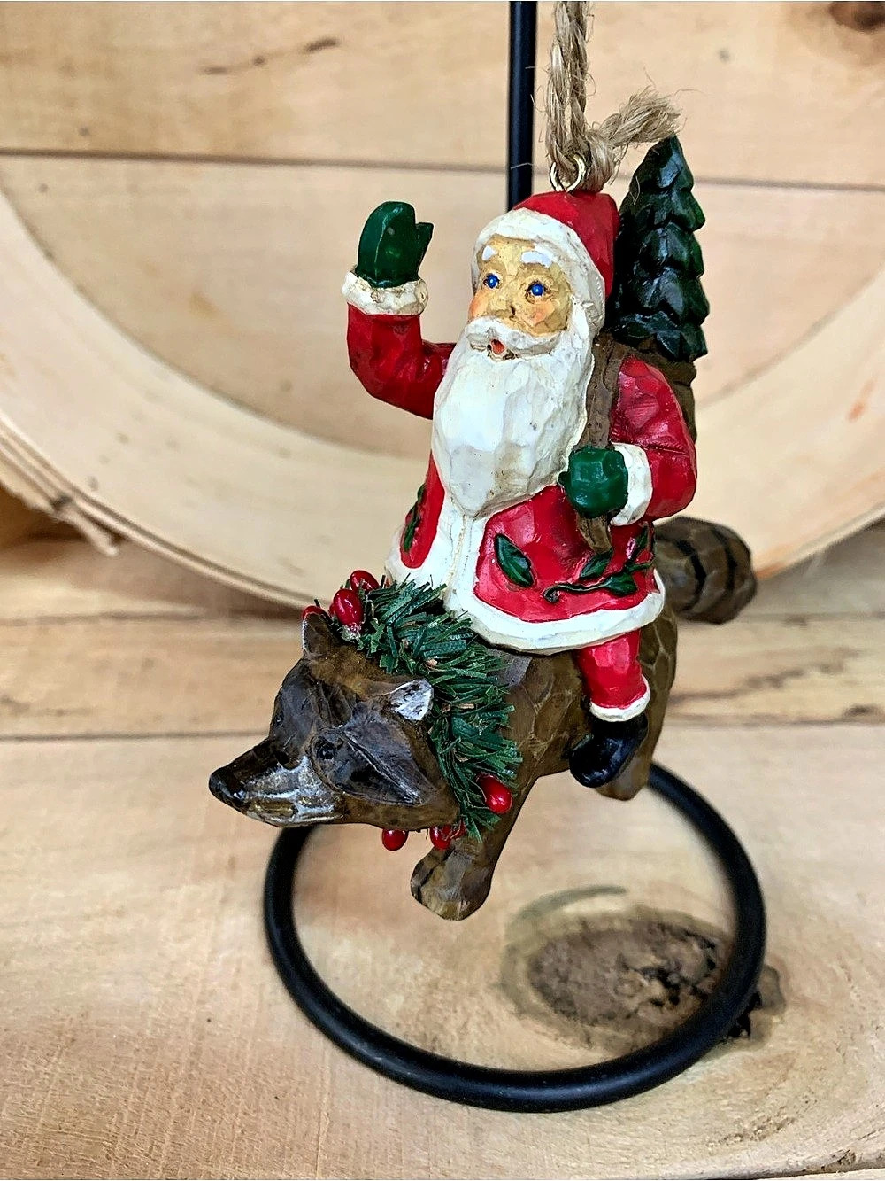 Jim Shore Heartwood Creek Woodland Santa with Raccoon Ornament